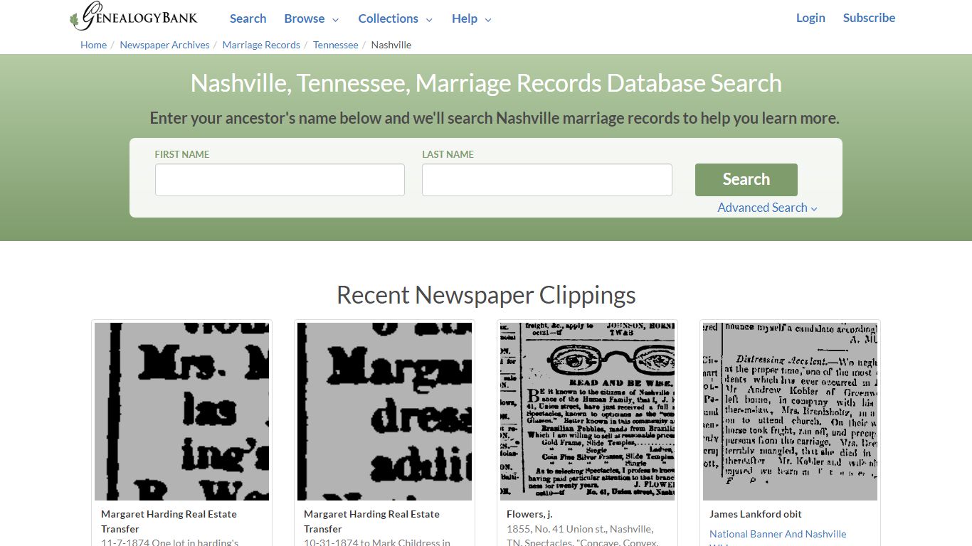 Nashville, Tennessee, Marriage Records Online Search